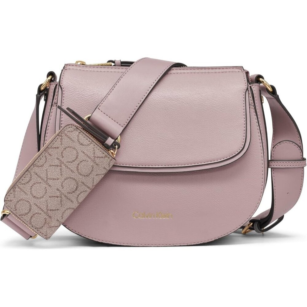 〽️Women's Pink Thistle Leather Inner Slip Pockets Adjustable Strap Crossbody Bag